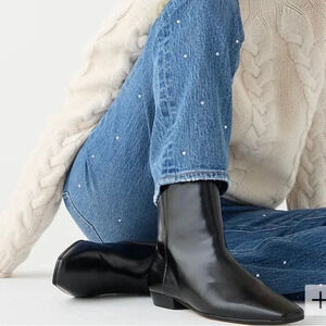 J. Crew Square Toe Ankle Boot Women’s 7 Spazzolato Leather Shoe Low Heel Boots